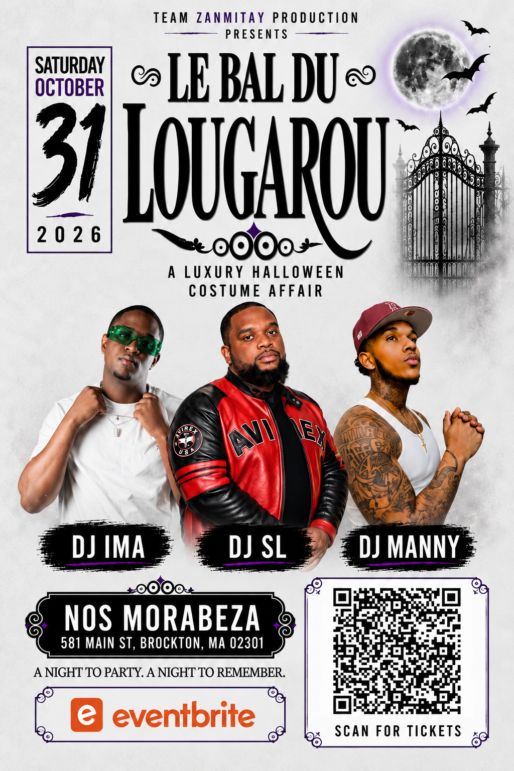 Le Bal du Lougarou, October 31, 2026, featuring DJ Ima, DJ SL, and DJ Manny
